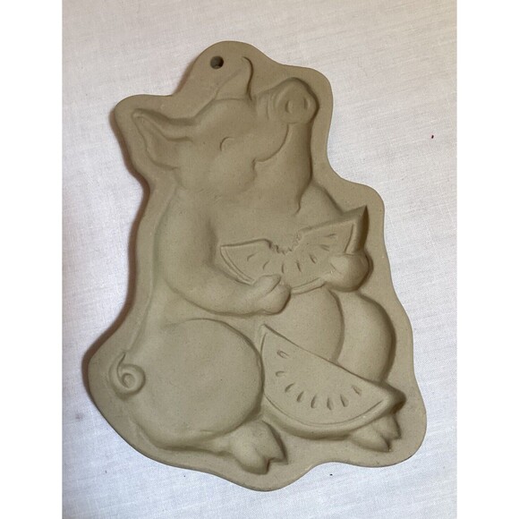 Brown Bag Cookie Art 1992 Pig Eating Watermelon Pottery Cookie Mold Very Cute - Picture 5 of 5